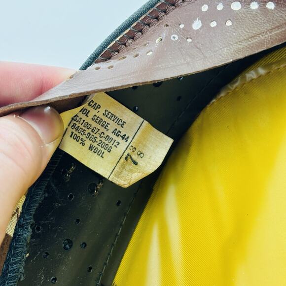 Vintage US Army Hat Cap Fitted Mens 7 3/8 Gray Wool Dress Uniform Military 60s - Picture 7 of 7